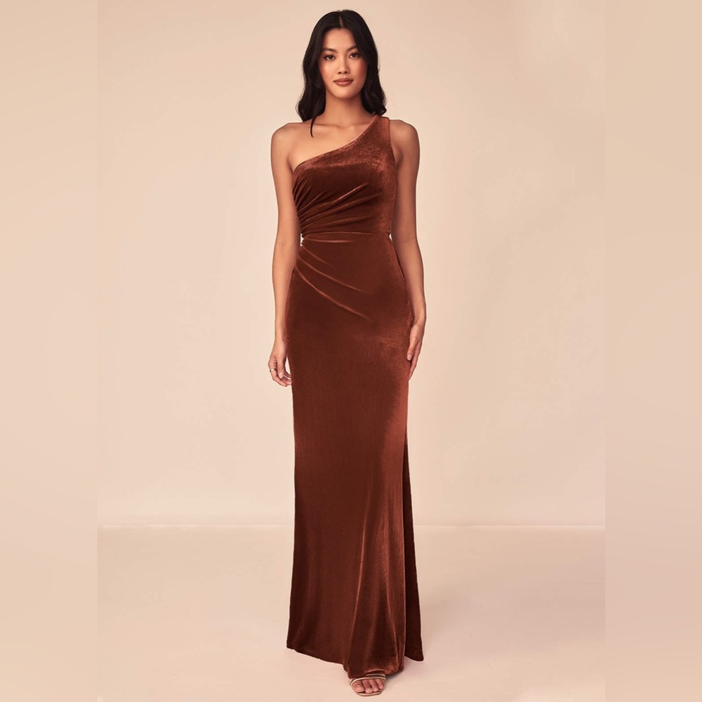 NWT Azazie One Shoulder Dress in Rich Brown